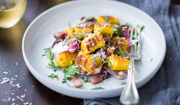 Super Healthy Gluten-Free Pumpkin Ricotta Gnocchi with Pancetta and Seared Radicchio