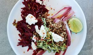 Bill Granger's Citrus Quinoa, Sprouting Sunflower Seeds, Beetroot, Feta & Chilli Salad