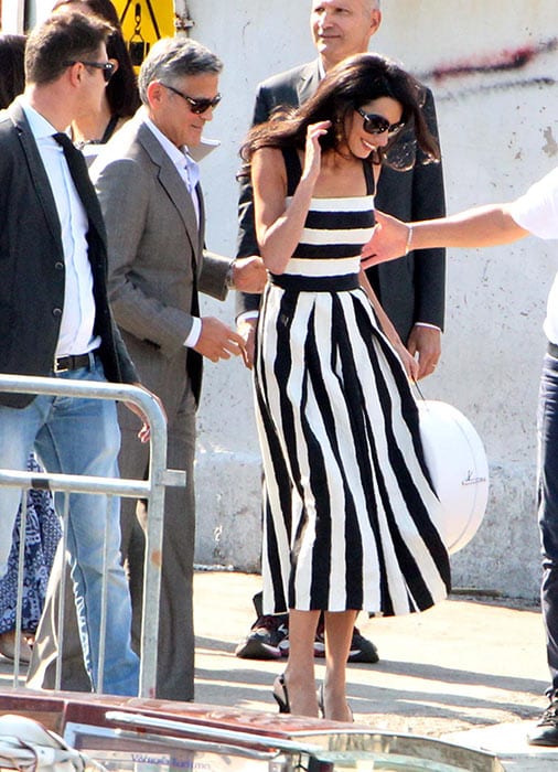 amal clooney vertical stripe dress