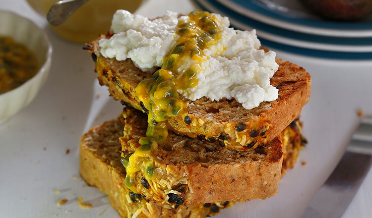 Banana Passionfruit Bread With Ricotta & Fresh Passionfruit