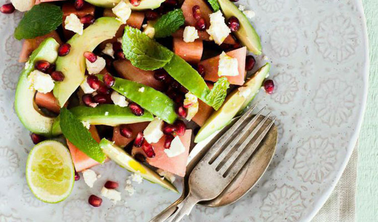 Avocado, Watermelon, Pomegranate and Feta Salad