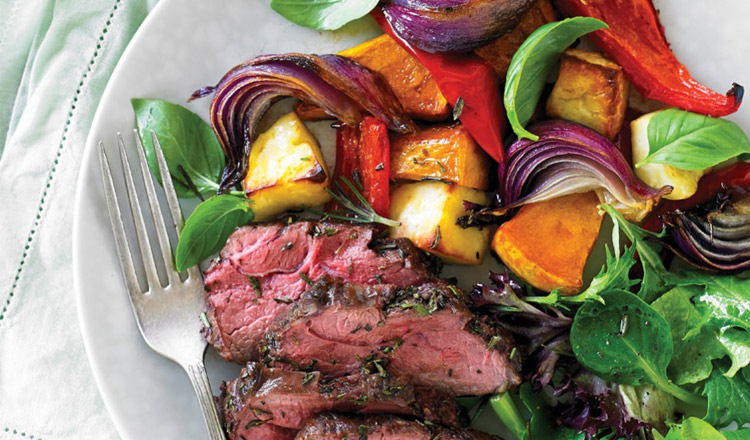 Rosemary Lamb Rump With Balsamic Roasted Vegetables & Haloumi