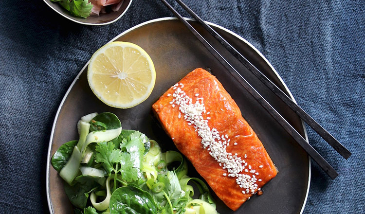 Miso Glazed Trout With Coriander Zucchini Noodles