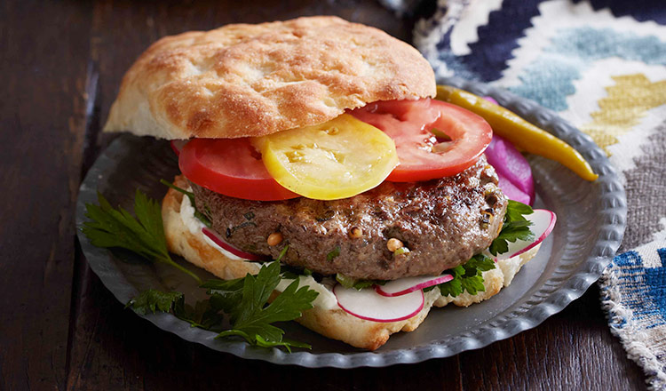 Spiced Lamb & Pine Nut Burger With Tahini Yoghurt