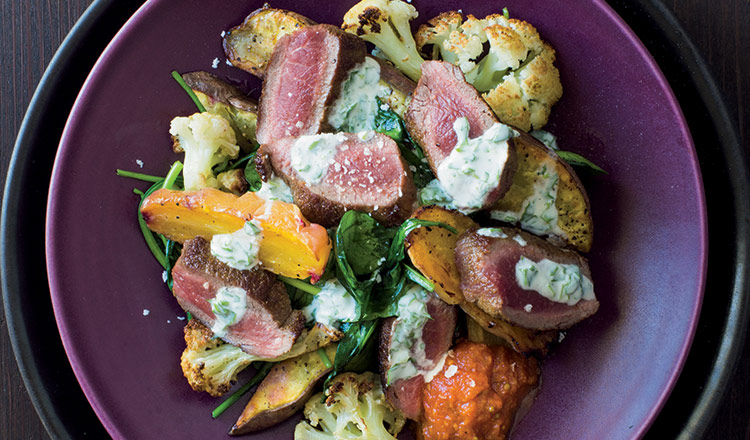 Spiced Lamb With Roast Vegetables, Kasundi & Coriander Yoghurt