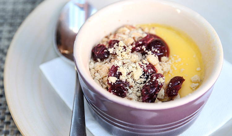 Mandarin Posset With Short Bread & Cranberry Crumble