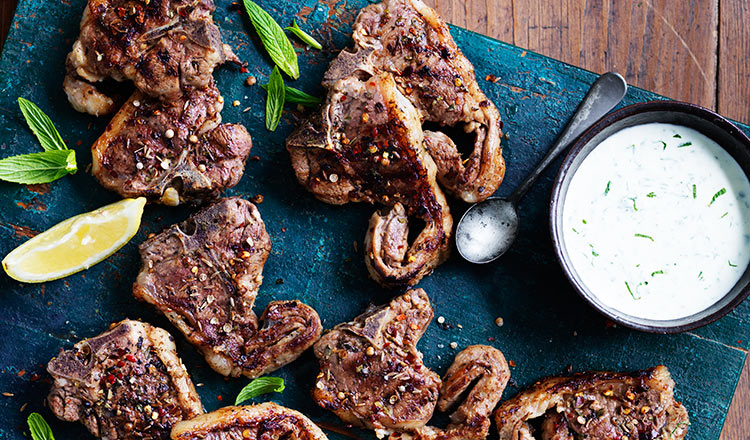 Lemon & Garlic Lamb Chops With A Minty Feta Dip