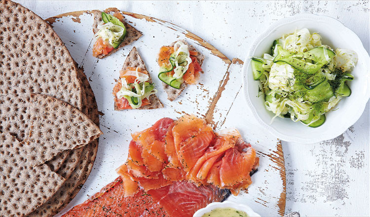 Seafood Recipe Gravlax With Fennel, Cucumber & Mustard-Dill Dressing