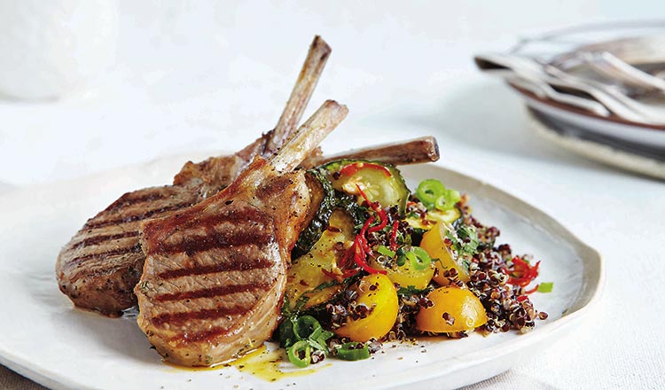 Lamb Cutlets With Mint, Zucchini & Black Quinoa Salad