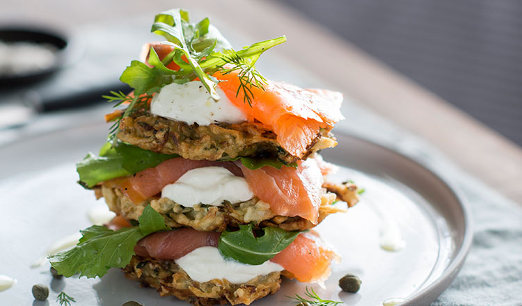 Seafood Recipe Zucchini & Potato Rösti Stack With Smoked Salmon