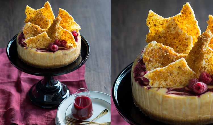 Raspberry & White Chocolate Cheesecake With Chocolate Shards