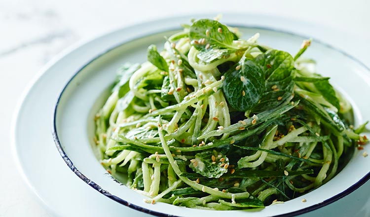 Paleo Cucumber Noodles With Sesame Dressing