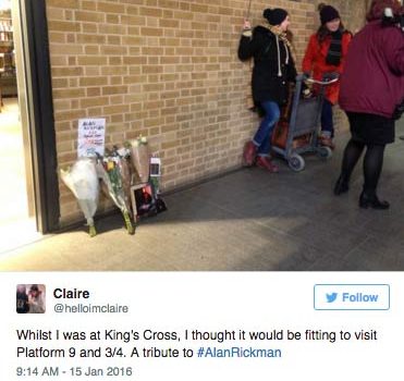 Harry Potter Fans Pay Tribute To Alan Rickman At Platform 9 3/4