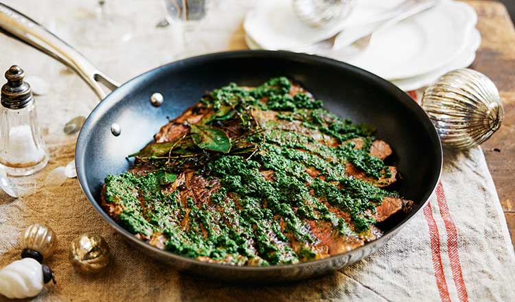 Seared Flank Of Rangers Valley With Salsa Verde