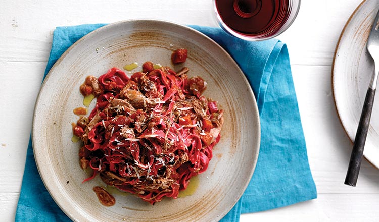 Beetroot Tagliatelle With Duck Ragu