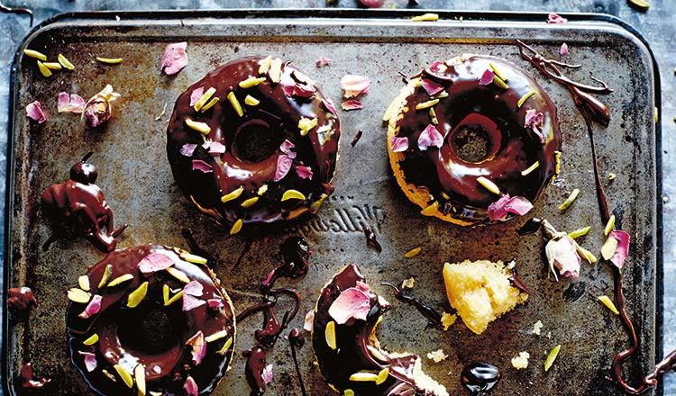 Refined-sugar Free Almond, Rosewater & Chocolate Donut Cakes