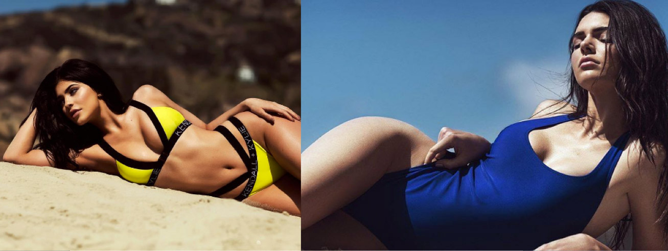 Kendall and Kylie post promo pics of their new swimwear on Instagram. Source - Instagram @kyliejenner @kendalljenner