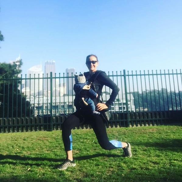 Michelle Bridges on Instagram doing workouts with her baby