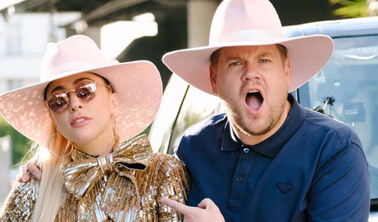 Lady Gaga and James Corden singing