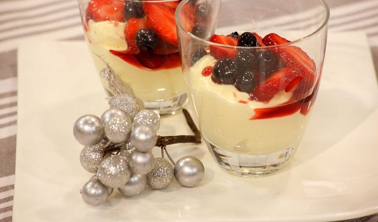 White Chocolate Mascarpone Mousse With Berries In Sparkling Shiraz Syrup