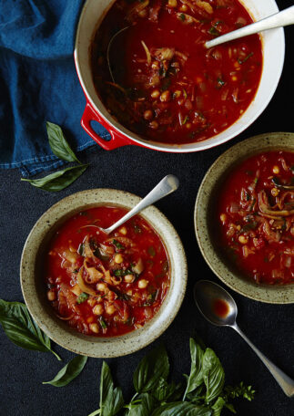 Spicy Tomato Soup with Fennel, Basil and Chickpeas