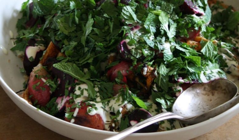 Super Healthy Quinoa with Roast Root Vegetables and Tahini Yoghurt