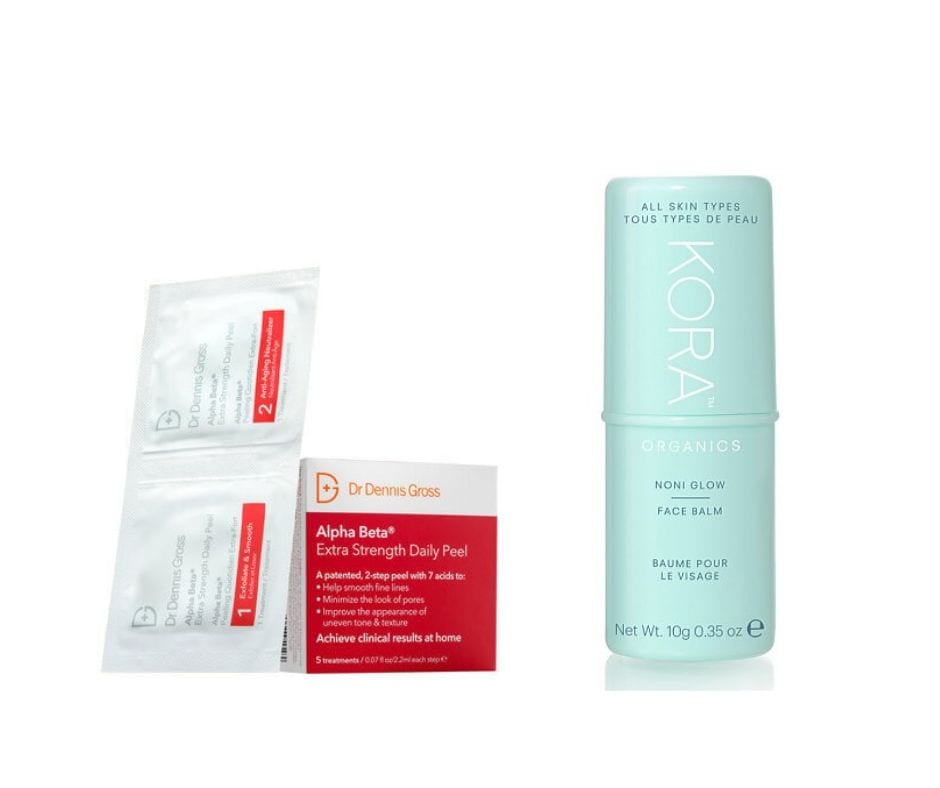 Travel Skincare Made Simple: Dr Dennis Gross Alpha Beta Peel Pads and Kora Organics Noni Glow Face Balm 