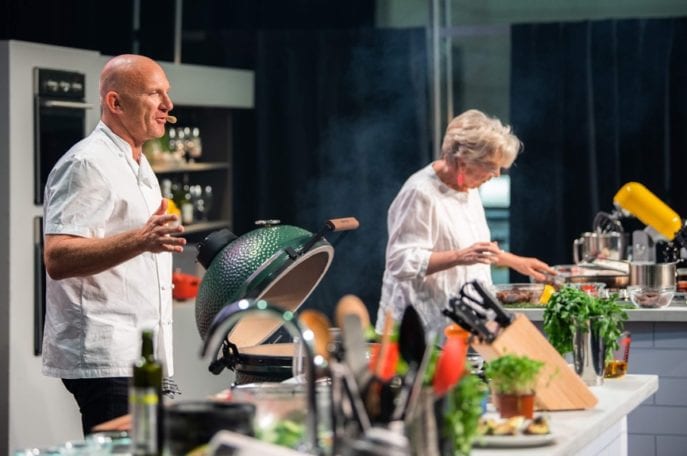 Matt Moran and Maggie Beer, taking the stage together in the Princess Cruises Theatre presented by ILVE, to create the perfect roast chicken