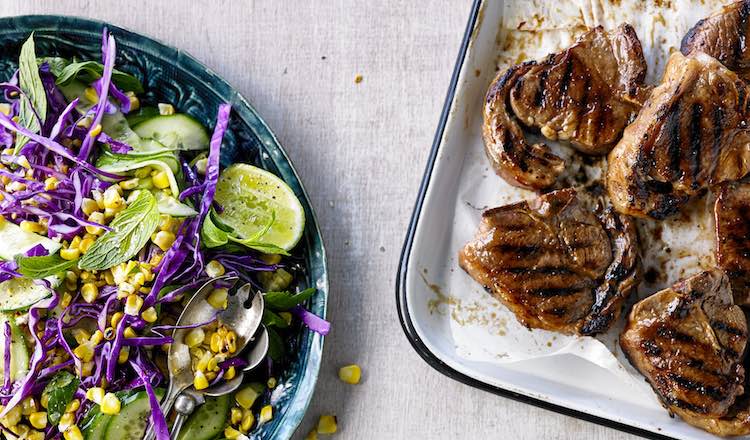 Thai-Glazed Lamb Loin Chops With Sweetcorn Slaw