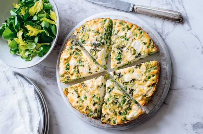 Feta, pea and mint crustless quiche