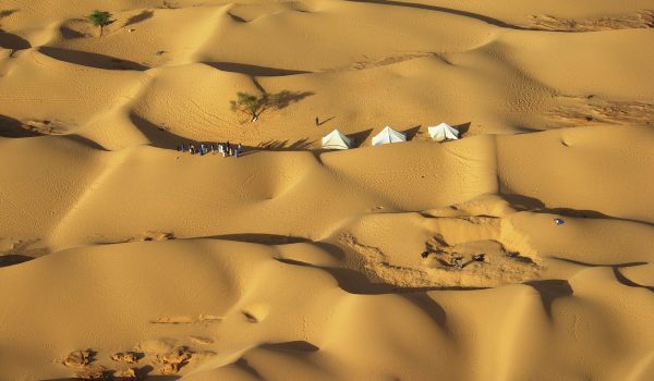 The BOAC Hermes crash landing inn the Sahara Desert. Widow Olwen Haslam makes a second visit to the grave of her husband Ted at the Lebgar Oasis. New Zealander Richard Gurney was a baby on board the crashed plane. Young girl who appeared during a group lunch stop. Photo: © David Hill 2002