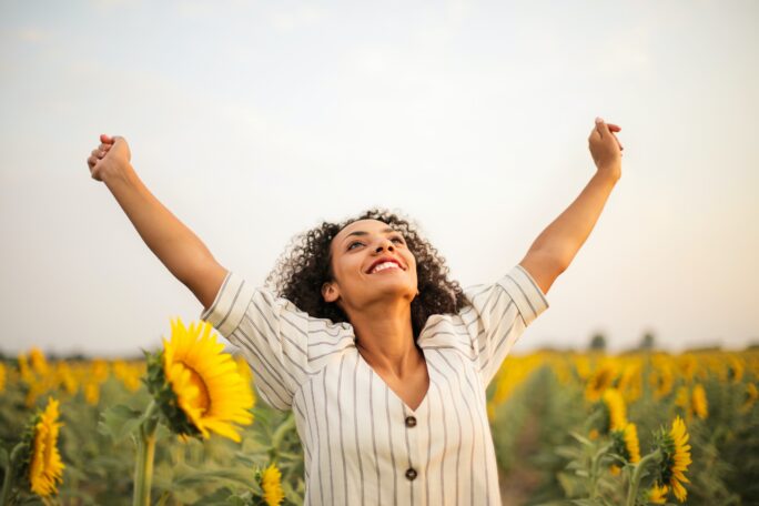 girl looking happy and victorious