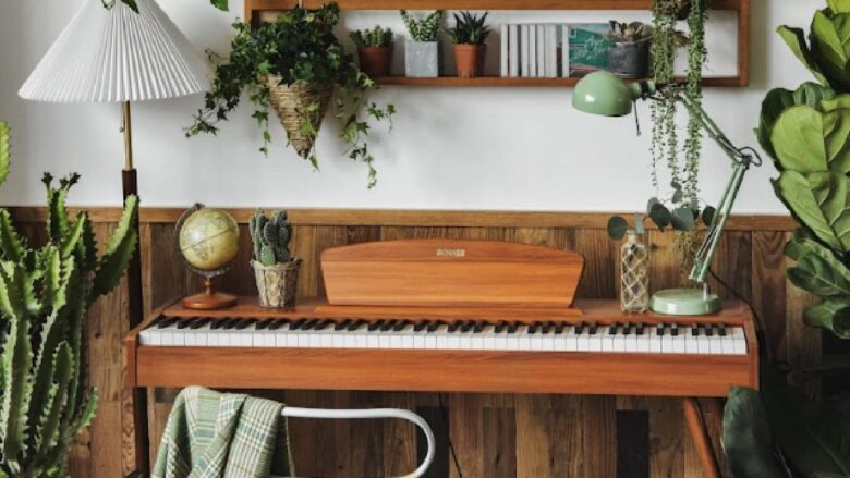 Check out this Donner Piano and indoor plants