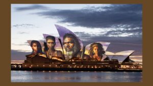 The Sydney Opera House sails have been lit up for Australia Day. At dawn, the sails were illuminated with portraits and art celebrating Australia's indigenous history.