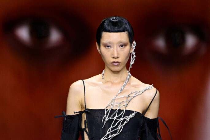 SYDNEY, AUSTRALIA - MAY 17: A model walks the runway during the INJURY show during Australian Fashion Week Presented By Pandora 2024 at Carriageworks on May 17, 2024 in Sydney, Australia. (Photo by Stefan Gosatti/Getty Images for AFW)